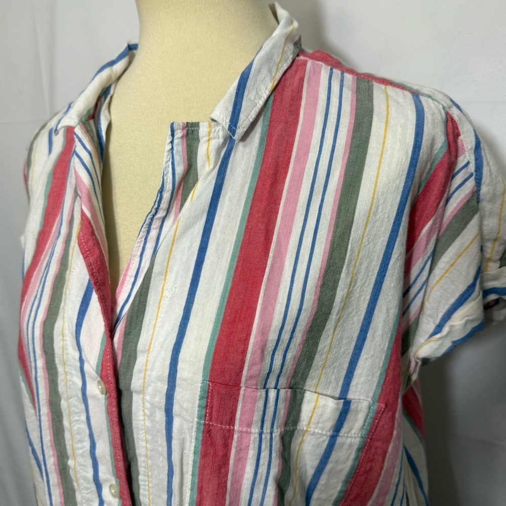Old Navy Striped Button-Down Shirt in Red, Blue, Green, Cream - Picture 7 of 13